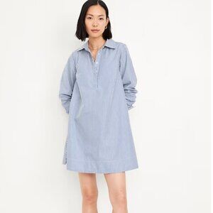 NWT Old Navy Loose Mini Shirt Dress in White and Blue Stripe Size XL
